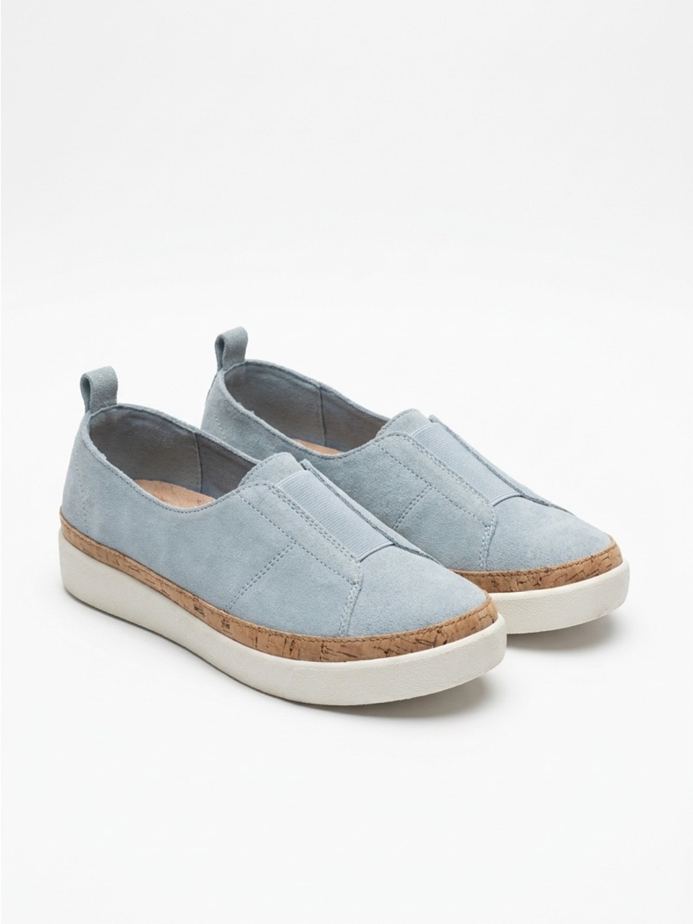 Vionic Levy Blue Suede Slip On Sneakers Womens Size 10 Cork Trim Casual Shoes